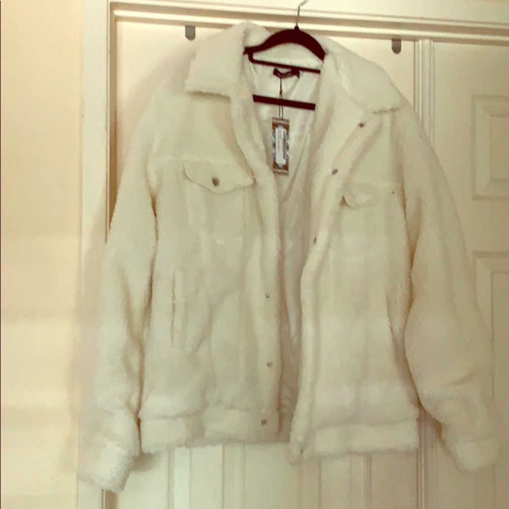 White teddy trucker jacket